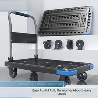 Chariot à plateforme pliable portable avec plateau en HDPE, roues silencieuses et poignée confortable – Idéal pour entrepôt, bureau, maison