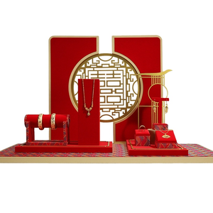 สีแดงหนังนิ่มภาพรุ่นเครื่องประดับโลหะยืนแสดงชุดต่างหูหนังยืนสร้อยคอผู้ถือจอแสดงผลตู้โชว์ - Product Image 4