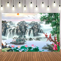 Peinture murale de style chinois, impression de paysage naturel, arbre, cascade, montagne, poster, toile de fond pour la maison, salon