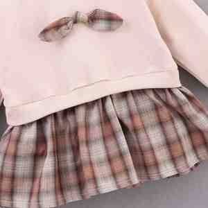 ชุดสูทลายตารางสำหรับเด็กผู้หญิงเสื้อผ้ามีฮู้ดตกแต่งโบว์สีตามสั่ง - Product Image 5