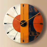 Horloge murale de salon style Mid-Century Modern, design abstrait rétro, blocs orange et bleu marine, silencieuse, à quartz, lumineuse, grand diamètre, à suspendre