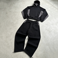 Ensemble de survêtement streetwear en coton personnalisé, patchwork, coupe oversize, pour l'hiver, jogging, sweat-shirt et pantalon de survêtement pour homme, ensemble 2 pièces