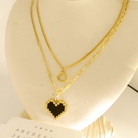 Collar de Diseño Sencillo y Versátil, Estilo Urbano Moderno, Gargantilla de Doble Capa, Colgante Vintage de Corazón Negro y Durazno, Joyería para el Día de la Madre