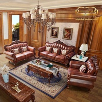 Canapé en cuir véritable de style européen en forme de U, suite de salon en cuir pleine fleur, chaise longue luxueuse en bois massif sculpté