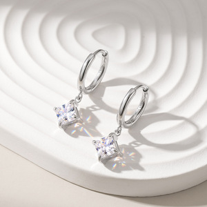 316 Stainless Steel Hoop <b>Earrings</b> Square Cut Cubic Zirconia <b>Dangle</b> <b>Earrings</b> Jewelry for Women Non Tarnish Daily Wear - Product Image 5