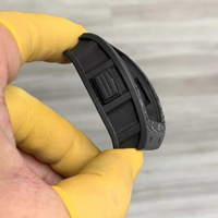 Montre pour homme neuve rose et noire avec boîtier en fibre de carbone et bracelet en caoutchouc fluoré 11-03, montre mécanique haut de gamme