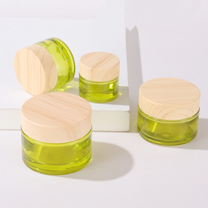 Cao Cấp 15G 30G 50G Màu Xanh Lá Cây Ô Liu Rộng Miệng Thủy Tinh Mỹ Phẩm Jar Mặt Kem Nồi <span class=keywords><strong>Container</strong></span> Với Hạt Tre Nắp Cho Kem Dưỡng Da - Product Image 1