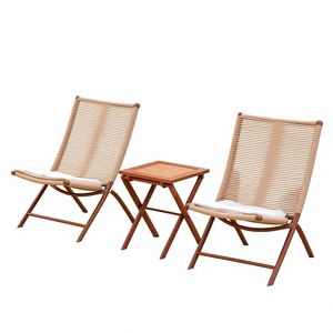 <span class=keywords><strong>Table</strong></span> d'appoint pliante nordique en corde tressée beige naturel, avec cadre en bois, gain <span class=keywords><strong>de</strong></span> place, et ensemble <span class=keywords><strong>de</strong></span> chaises pliantes d'extérieur avec dossier en corde - Product Image 1