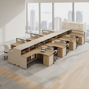 Postazione di Lavoro Moderna con Schermo, Scrivania a L per 2-3 Persone, Combinazione Sedia e Scrivania in PVC con Scatola Cavi per Ufficio Commerciale - Product Image 3