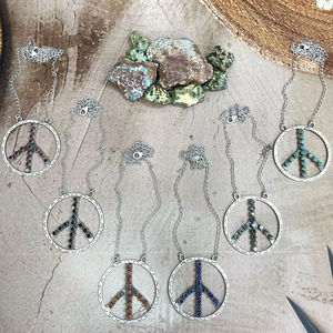 Stylish & Elegant HANDMADE <b>STERLING</b> <b>SILVER</b> MULTI STONE PEACE <b>HOOP</b> <b>EARRINGS</b> Trendy Unisex Gift for Weddings & Parties - Product Image 1