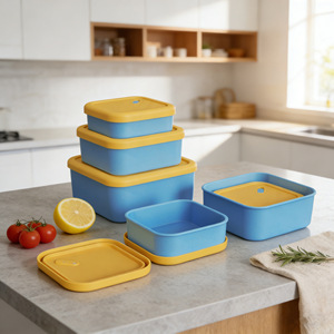 ISSILI Square Silicone <b>Kids</b> Lunch <b>Box</b> Set with Lid, 3-Piece Bento <b>Box</b>, Food <b>Storage</b> Container & Breakfast <b>Box</b>, Drop-Proof and Le - Product Image 1