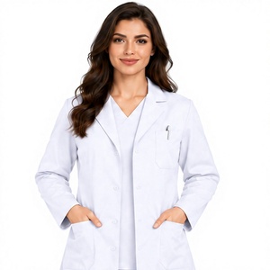Bata de Laboratorio Blanca para Doctoras, Manga Larga, Transpirable, Uniforme Médico de Algodón y Poliéster, Ropa de Trabajo para Hospital y Laboratorio, Personalizable - Product Image 1