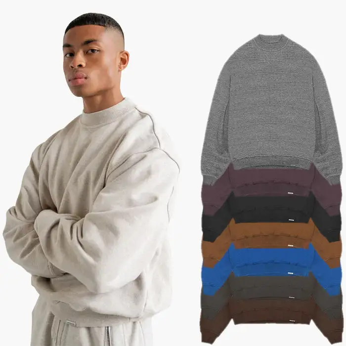 Schlussverkauf weiß 400 Gsm Baumwolle Fleece Sweatshirt französisch Terry Plus-Größe Rundhalsausschnitt einfarbig Herren Hoodies und Sweatshirts