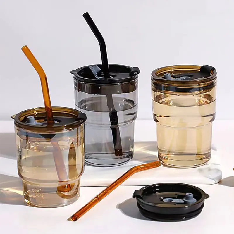कस्टम मग चाय कॉफी, रेस्तरां मोटा विंटेज डोम एम्बर वॉटर ग्लास कप कॉफी मग ढक्कन और स्ट्रॉ के साथ/