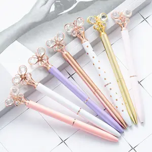 Hot Venda Promocional Diamante Caneta Bonito Kawaii Borboleta Forma Crystal Roller Ball Pen com Logotipo Personalizado