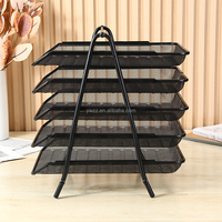 Vente en gros Classeur de bureau multifonctionnel Stable Amovible à cinq couches Stockage de données artistiques en fer forgé Stockage de bureau à grille métallique