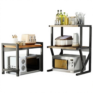 Support de four à micro-ondes en gros à 2 niveaux en bois composite durable avec étagère de rangement réglable - Product Image 3