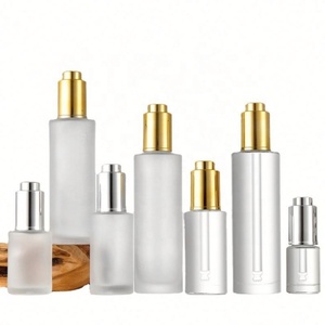 Skin Care <b>10ml</b> 20ml 30ml 50ml Press Pump Gold Cap Essential Oil <b>Bottles</b> Flat Shoulder Push Button Serum Dropper <b>Bottle</b> - Product Image 3