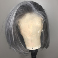 Gri Bob İnsan Saçı Peruklar Dantel Ön Gümüş Gri 613 Balayage Dantel Ön Bob Peruk Pixie Kesim Düz Renkli İnsan Saçı Peruklar