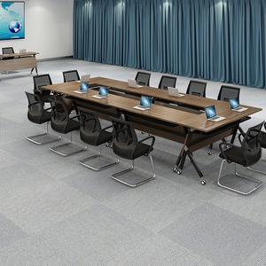 Mesa de Conferencia Plegable Huayi Furniture 1913, Escritorio de Oficina Móvil de Madera Sólida, Mesa de Entrenamiento de Combinación Libre, Diseño Moderno - Product Image 2