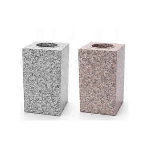 Vase vintage en granit pour tombeau de cimetière, 28 cm, rond, noir, pierre foncée, solide, durable, décoration commémorative pour tombes extérieures - Product Image 1