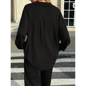 Pull-over décontracté à col en V profond et manches longues en maille côtelée surdimensionné pour femme - Product Image 6