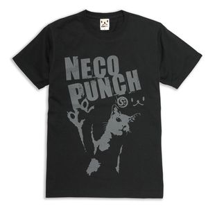 T-shirt con stampa Neco Punch Cat per uomo e donna, manica corta, nero, grigio, design grafico - Product Image 1