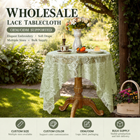 Nappe de table oblongue en dentelle florale vert sauge, style shabby chic, brodée, petite nappe en dentelle vintage pour mariage