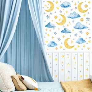 Watercolor Moon Star <strong>Cloud</strong> <strong>Wall</strong> <strong>Stickers</strong> Removable Vinyl <strong>Wall</strong> Decals for Baby Nursery Kids Bedroom Ceiling Home <strong>Wall</strong> Art Decor - Product Image 2