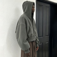 Sweat à capuche zippé personnalisé en molleton bouclette 100 % coton 600 g/m² épais et surdimensionné, coupe courte, double fermeture éclair, style streetwear