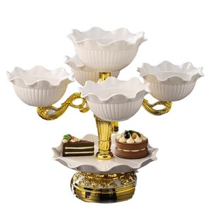 Plato de cerámica de lujo de varios niveles con base dorada, plato de porcelana para refrigerios para la mesa de centro de la sala de estar - Product Image 5