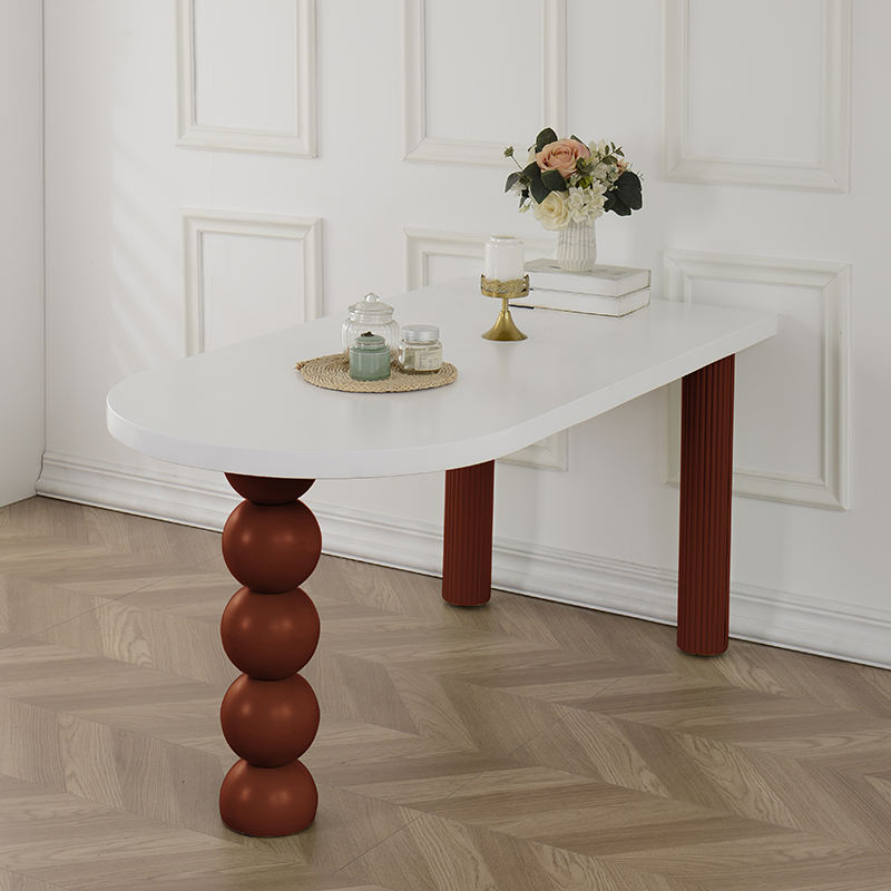 Bureau laqué blanc + pieds cour rouge