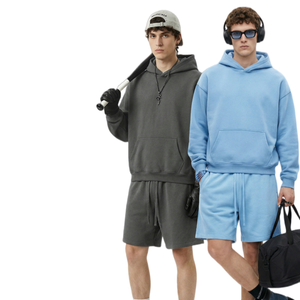 Wholesale High Street <strong>Custom</strong> Made Hoodies Shorts Sets <strong>45</strong>% Cotton 55% Polyester 350g Men's Shorts Oversized Tracksuit Sets - Product Image 5