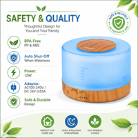 Diffuseur d'arômes en bois grainé sans BPA de 500 ml, humidificateur d'huiles essentielles, LED 7 couleurs, arrêt automatique, minuterie 1H/3H/6H, 28H intermittent