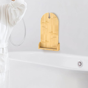 Estante de baño de bambú para montar en la pared, 50x30 cm, plegable, con soporte para teléfono y vino. - Product Image 3