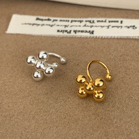 Anting-anting jepit bunga bola logam tanpa tindik, dapat diatur, dengan manik-manik, untuk wanita, perhiasan sehari-hari