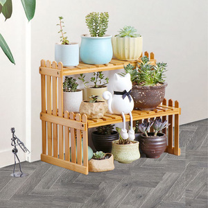 Miniature Bamboo Desktop Flower Stand 2 Tier Wooden <b>Plant</b> Rack For Desk Windowsill Storage Organizer - Product Image 4
