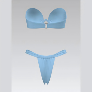 Conjunto de Bikini Moderno de Alto Impacto para Mujer, Personalizado, con Push-Up, Bandeau, Laterales Fruncidos y Tanga, para Boutiques de Playa - Product Image 2