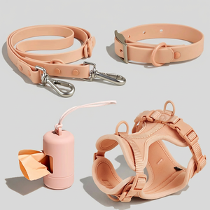 Silicone Waterproof <strong>Dog</strong> Walking Kit 4-in-1 Harness Collar <strong>Leash</strong> Poop Bag Dispenser Adjustable Dual-Clip Pet Walk Set Custom Logo - Product Image 2