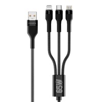 Câble de charge rapide 3-en-1 65W en gros, USB-C, iOS, Micro-USB, tressé en nylon avec connecteur métallique pour téléphone et tablette