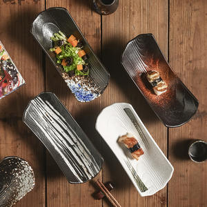 <span class=keywords><strong>Plateau</strong></span> à sushi créatif en forme de bateau Plat à sashimi en céramique de style japonais Assiette de service rétro émaillée en grès unique - Product Image 5