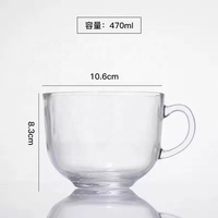 Mug à café en verre style industriel avec poignée pour petit-déjeuner, thé, lait, boisson, flocons d'avoine, yaourt, cappuccino, céréales, latte