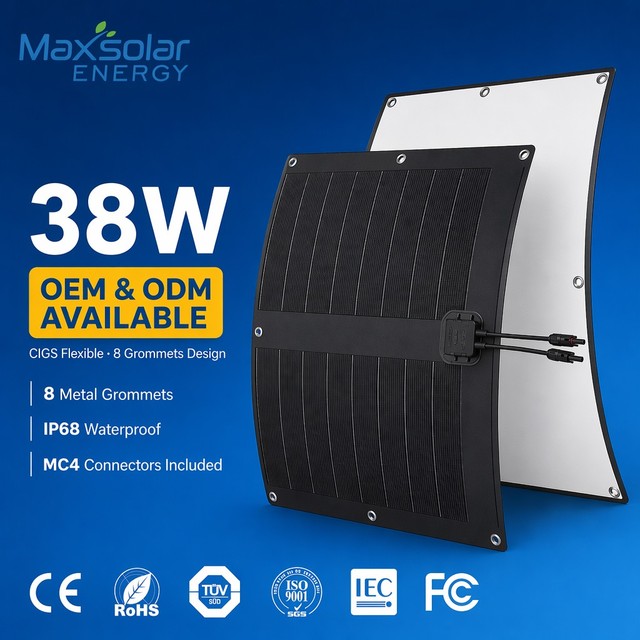 38W 18.4V CIGS Flexible Solar Panel Kit with 20FT for SAE Cable Bungee Cord 18% Efficiency for RV Camping Boat Off-Grid