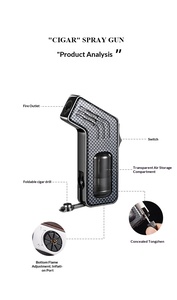 Briquet à flamme jet <span class=keywords><strong>3</strong></span> en 1 avec perforateur de cigares et aiguille, briquet à cigares au butane coupe-vent - Product Image 6