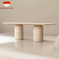 Table à manger en pierre de travertin beige moderne, design ovale, tables en travertin pour la décoration de la maison
