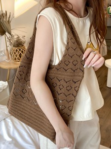 Vintage Hollow Mesh Knitted Tote <b>Bag</b> For Women Handmade Yarn Woven Shoulder <b>Bag</b> New Arrival Casual <b>Shopping</b> Handbag For <b>Ladies</b> - Product Image 3