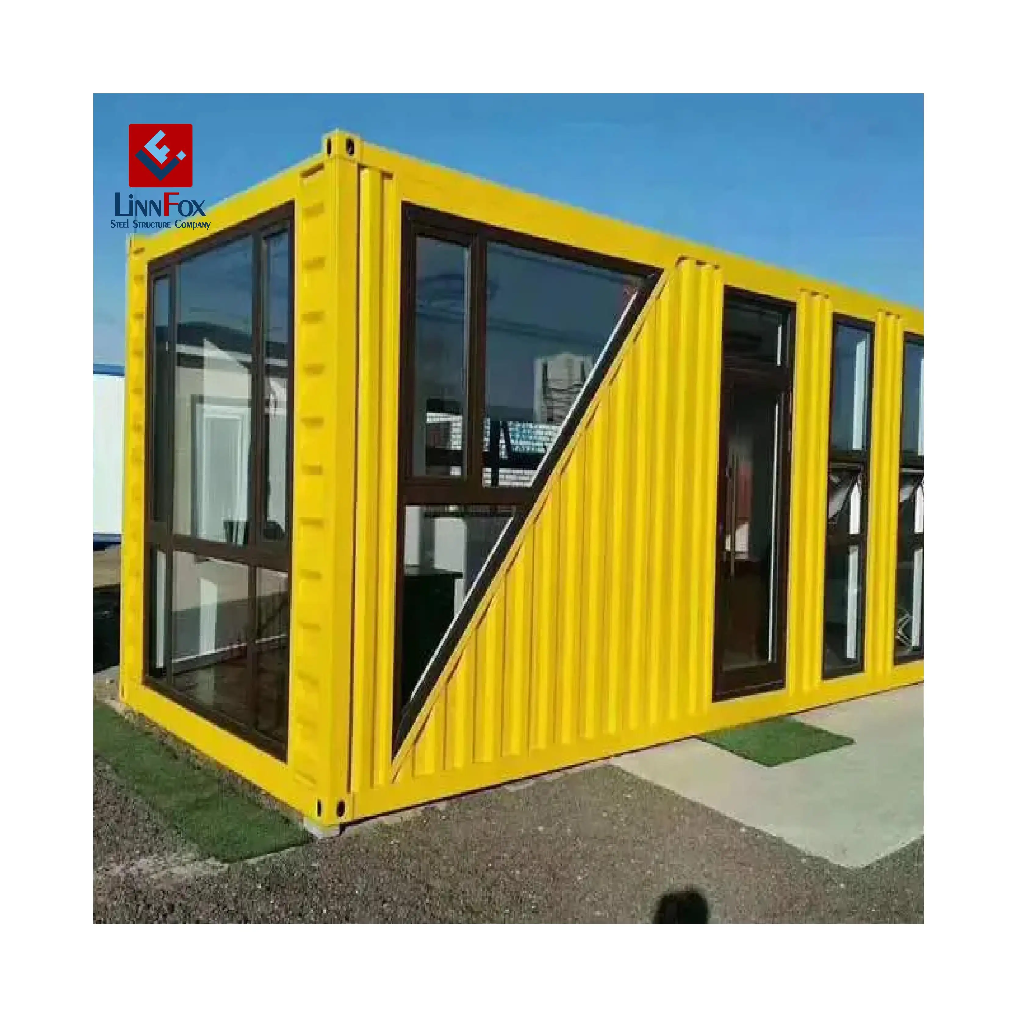 Rumah kontainer Prefab dapat dilepas kemasan datar kuning rumah kontainer Modular prefabrikasi