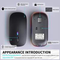 Ratón Inalámbrico Bluetooth Recargable con USB de 2.4 GHz, RGB, 1600 dpi, para Computadora, Portátil, Tableta, PC, Ratón para Juegos