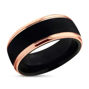 Boman Schmuck Rosen-Gold-Wolfram-Ring 8 mm Herren Damen 18k Rosen-Gold und IP schwarz plattiert Wolfram-Harbid-Ring