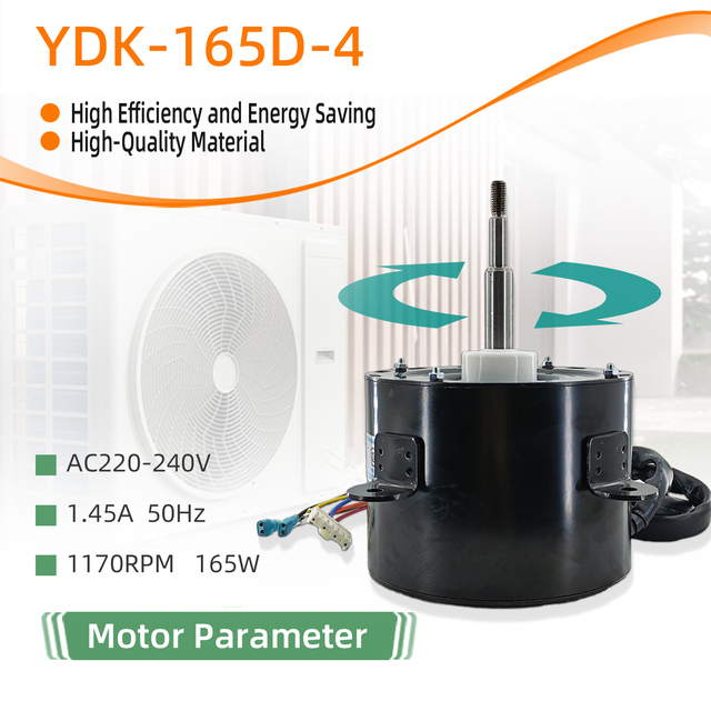 Electric Copper Outdoor Fan Motor Replacement for Car and Split Air Conditioner Condenser YDK-165D-4 220-240V 50Hz 4P